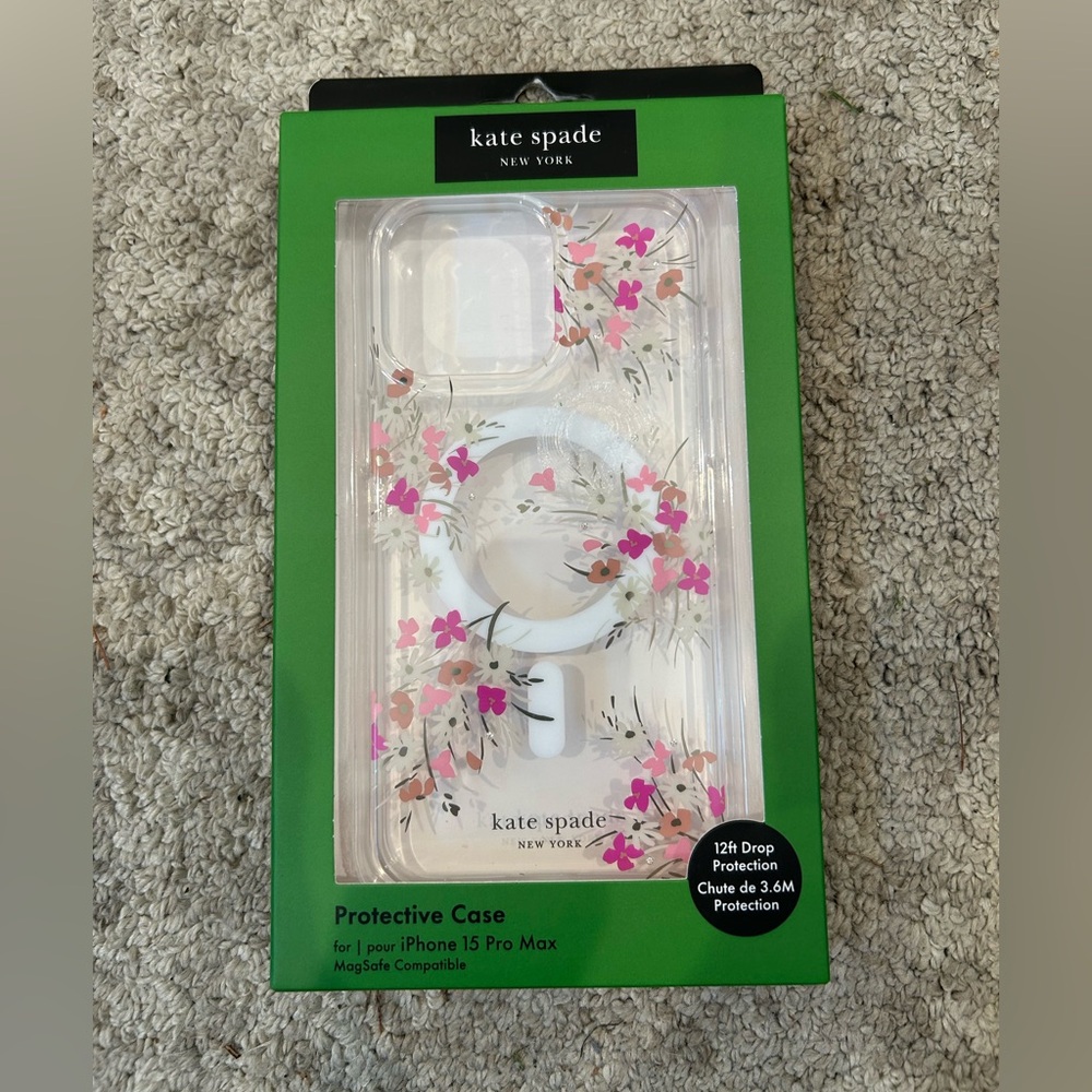 NEW Kate Spade Pink Gem Floral Protective IPhone 15 Pro Max Case
